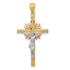 14k 14kt Tri-Color Gold Crucifix Pendant 42mm X 20mm - Picture 1 of 4