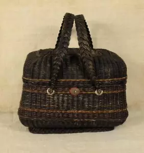 Wunderschöner antiker französischer Doppelgriffkorb/Handtasche, hervorragender Zustand, C1920 - Bild 1 von 12