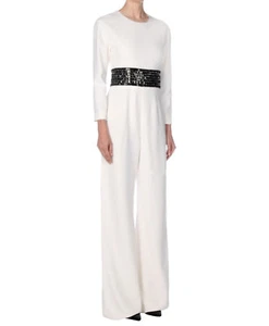 GENNY Blanco Negro Adornado Cristal Pierna Ancha Vestido Mono 44 8 - Imagen 1 de 4