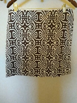 Jones New York Size 8 Brown White Print Skirt Geometric - Image 1 of 4