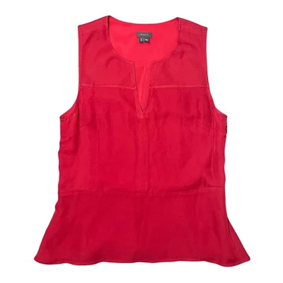 Theory Etia Sleeveless Peplum Top Red Silk Blend Blouse Notched Neckline Small - Imagem 1 de 4