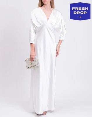 PVP €372 PINKO Maxi Vestido Satinado Amarena IT42 UK10 US6 M Blanco Hecho en Italia Foto 1 de 4