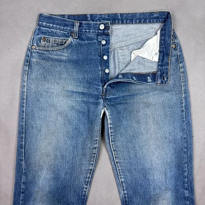Vintage Levis 501 Jeans Mens 34x30 Blue 80s Denim Pant Faded Thrashed (Tag36x30) - Image 1 of 4