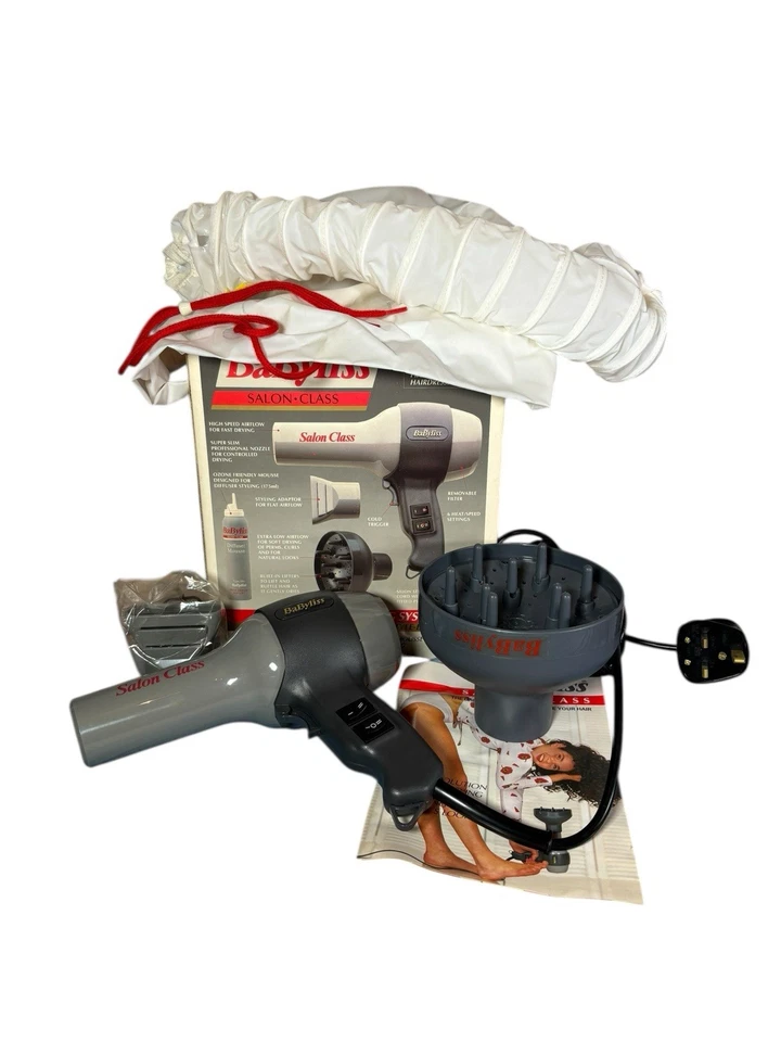 BaByliss Salon Class Hair Dryer Set Diffuser Hood Nozzle Boxed Vintage 1500W - Image 1 of 4
