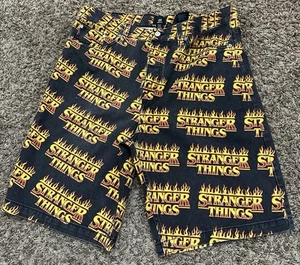 Stranger Things Netflix H&M Shorts Black Jean Denim Flames Sci Fi Size 36x10 - Picture 1 of 5