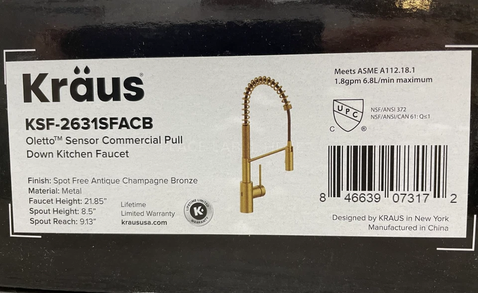 Grifo de cocina extraíble con sensor Oletto Kraus KSF-2631SFACB Foto 1 de 4