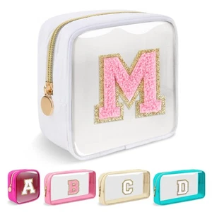 Mini Clear Personalized Initial Makeup Bag,Nylon Preppy A-Z Chenille Letter P... - Picture 1 of 7