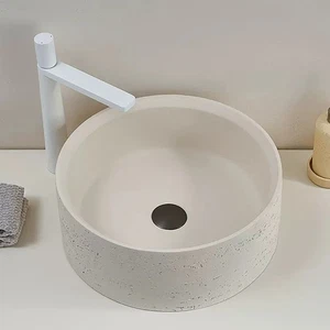 Fregadero redondo de resina de piedra Japandi de 15,9" - moderno y fácil limpieza - Imagen 1 de 9