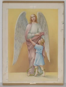 Zeichnung Tempera Skizze auf Papier "SCHUTZENGEL BESCHÜTZT EIN KIND" - Bild 1 von 3
