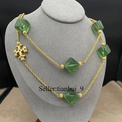 Длинное ожерелье Tory Roxanne золотистого и полимерного лазурно-зеленого цвета с чехлом 105 см - Изображение 1 из 2