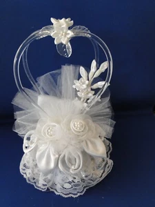 New Elegant Wedding Blown Glass Double Rounds, leaves, white floral Caketop #63 - Picture 1 of 7