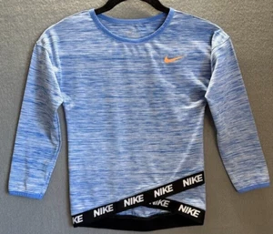 Nike Dri-Fit T-Shirt Girl Size Medium Blue Long Sleeve Crew Neck Logo Sportwear - Picture 1 of 19