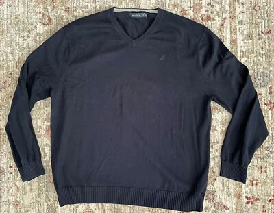 NAUTUCA Navy-Blue Cotton Sweater V-Neck Soft Stretchy Thin Knit Men’s XXL EUC - Image 1 of 4