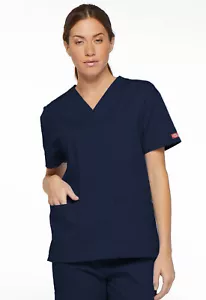 Dickies Scrubs EDS Signature V Neck Top 86706 NVWZ Navy Free Shipping - Picture 1 of 5