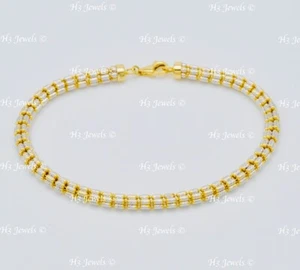 14k 2 Tone gold bead diamond cut Bead bracelet 9.40 grams #14557 h3jewels - Picture 1 of 7