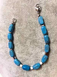 Bracciale Uomo Pietra dura Naturale Howlite Turchese rettangoli cubi argento 5mm - Foto 1 di 4