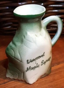 Vintage Vermont Maple Syrup Green White Pitcher With Raised Maple Leaf 3 1/2 In - Picture 1 of 8