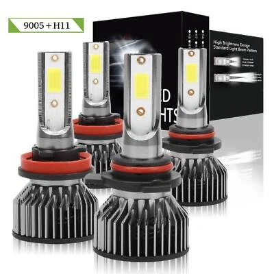 4x 9005 H11 Combo LED Headlight High Low Beam Bulbs Kit 8500K White Bright Lamps - Image 1 of 4