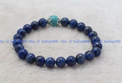 Natürliche 6/8/10mm Blau Lapislazuli Türkis Rund Edelsteine Perlen Armband 19cm - Bild 1 von 4