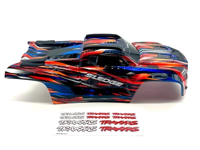 Fits Traxxas SLEDGE 95096-4 - Body Shell ORANGE Black cover roll cage mount - Image 1 of 3