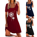 Women Floral Short Sleeve T-Shirt Dress Ladies Print Casual Holiday Party Dress