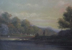 Ancienne gouache Paysage lacustre vue de pêcheurs Ecole Hollandaise ? - Picture 1 of 6