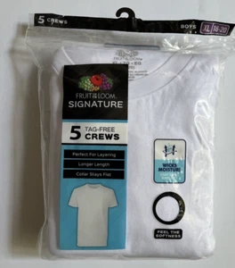 Fruit Of The Loom 5 Tag Free Crew Shirts-Wicks Moisture-Boy's Size XL 18/20 NEW - Picture 1 of 2