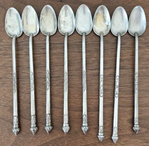 8 Silver cocktail spoons Cambodian silver metal iced tea stirrers VTG barware - Picture 1 of 7