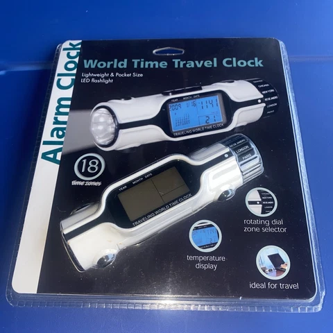 World Time Travel Clock With Flashlight - Factory Sealed Cover