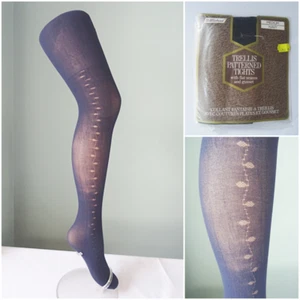 Vintage Tights 1980s St Michael Navy Blue Trellis Patterned Ladies Unworn 80s - Picture 1 of 11