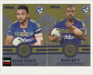 2017 TLA NRL TRADERS TRADING CARD CLUB HEROES CH19 MA'U+CH20 FRENCH-EELS