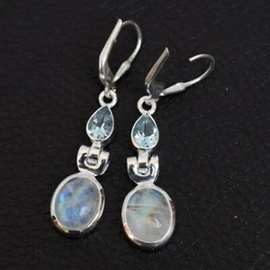 Natural Moonstone & Blue Topaz Earring 925 Sterling Silver Multi stone Ear-E013 - Picture 1 of 2
