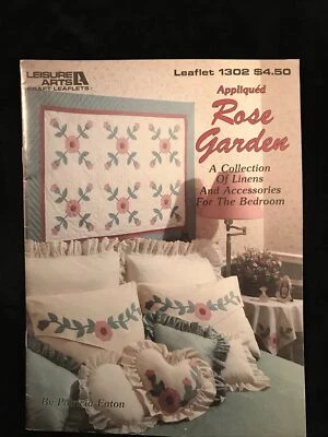 Folleto de artes de ocio vintage aplique jardín de rosas #1302 1990 patrón de edredón Foto 1 de 2