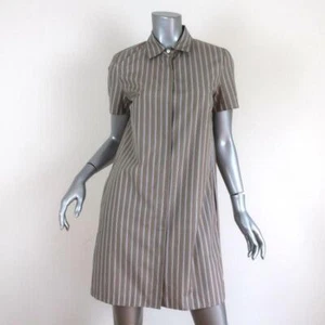 Theory Shirtdress Beige Ribbon Stripe Cotton Size Small Short Sleeve Mini Dress - Picture 1 of 7