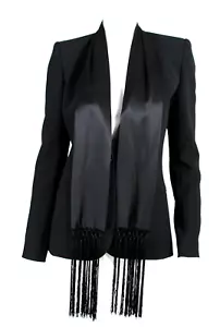 BARBARA BUI $1,060 NWT Black Attached Silk Scarf Single Breasted Jacket 38 - Picture 1 of 8