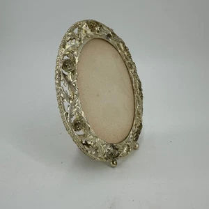 Vintage verzierter ovaler Bilderrahmen Gold Messing mit filigranem Blumenmuster 2,5"x4" - Bild 1 von 5