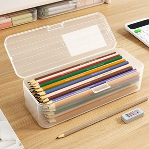 Transparent Storage Box Plastic Pencil Case Stationery Box  School Office - Picture 1 of 13