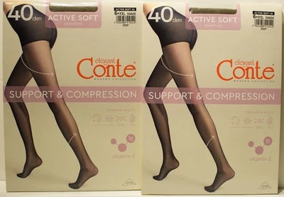 Conte Active Soft 40 Support Pantyhose 2 pair size 6 XXL Shade - Image 1 of 3