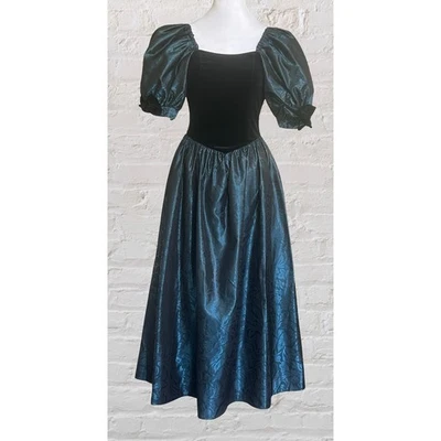 Vintage Laura Ashley Velvet Prairie 80s Cottagecore Prom Dress 6 S Regency Fairy - Image 1 of 4