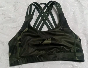 Lululemon Energy Bra Women  Green Camo Formation Multi Strappy Sports Size 6 - Picture 1 of 3