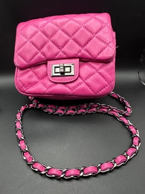 Vera Pelle Italian Leather Handbag – Quilted Pink with Chain Strap,Made in Italy - Image 1 of 4