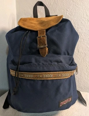 Mochila de día vintage años 90 Jansport gamuza azteca senderismo hecha en EE. UU. azul marino Foto 1 de 4