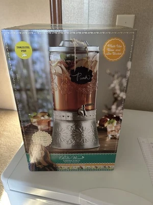 The Pioneer Woman Garden Party Beverage Dispenser Emboss Glass/Stand/Ice Bucket - Image 1 of 4