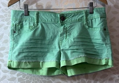 Lei Y2K Junior’s 11 Neon Green Ashley Low Rise Short Jean Shorts Denim - Image 1 of 4
