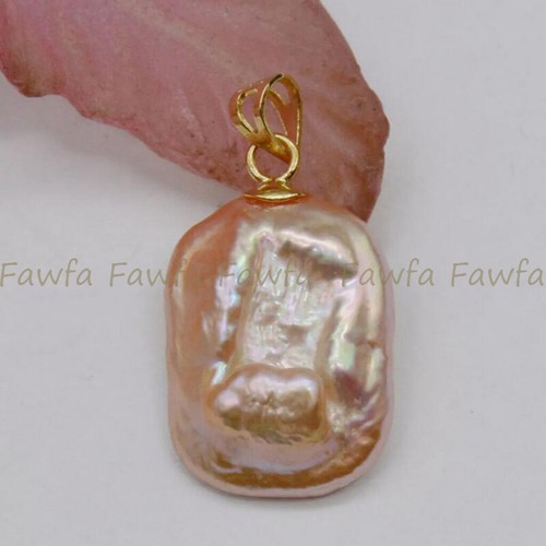 VETEMENTS Ciondolo Perla Barocca Mare del Sud Quadrato Rosa Naturale 15 20mm Oro Giallo 14K