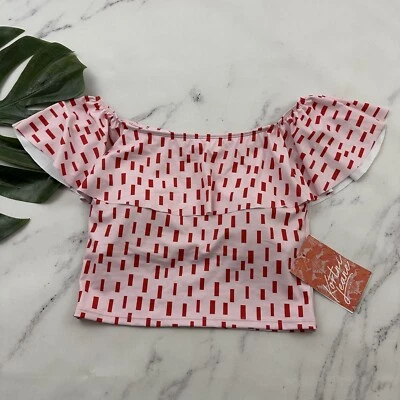 Camiseta Tankini Kortni Jeane Mujer Volantes Alrededor Talla S Nueva Rosa Roja Geométrica Natación Foto 1 de 4