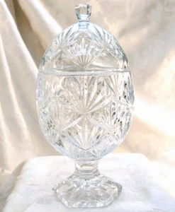 Vintage Pedestal Egg-Shaped Faceted Glass Covered Candy Dish- Easter - Picture 1 of 9
