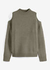 Pullover mit Stehkragen Gr. 48/50 Seegras Damen Langarm Cut-Outs Sweater Neu*