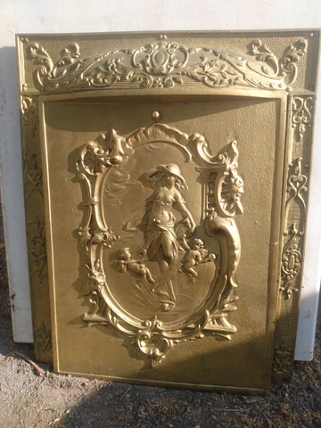 Antique Iron FIREPLACE SURROUND & SUMMER COVER- MYTHOLOGICAL Figure VERY NICE! Cover