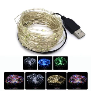 USB LED String Lights 5m 10m Silver Wire Waterproof Fairy Garland Lighting Lamp - Picture 1 of 16